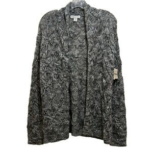 Coldwater Creek ‘Sequin Swirl cardi’ cardigan sweater sequins sheer gray Medium